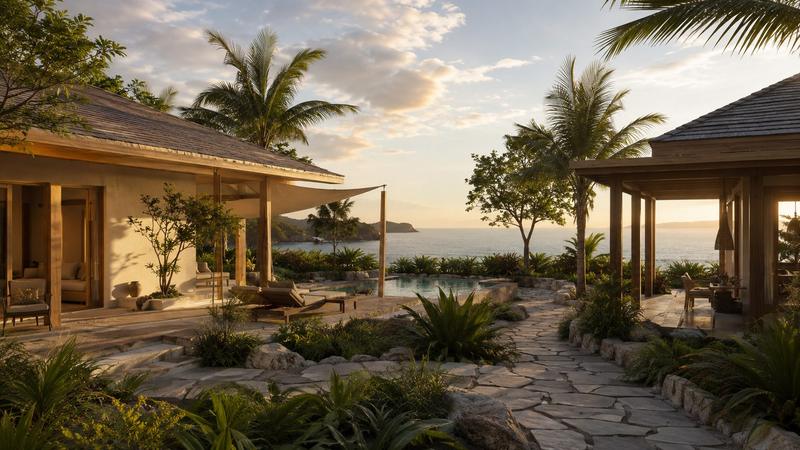 Private villa terrace looking out over the coast